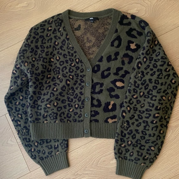 Vans green leopard cardigan size small - Picture 4 of 4